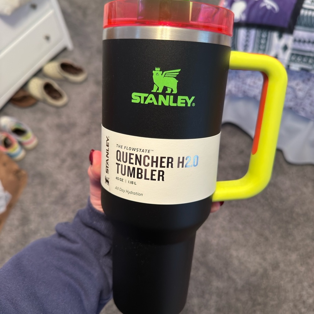 NWT Stanley Black Quencher Tumbler with Neon Handle